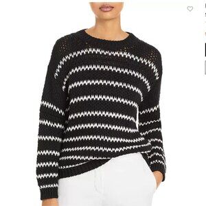 Fabiana Filippi Striped Chunky Knit Cotton Blend Pullover Black White Sweater L